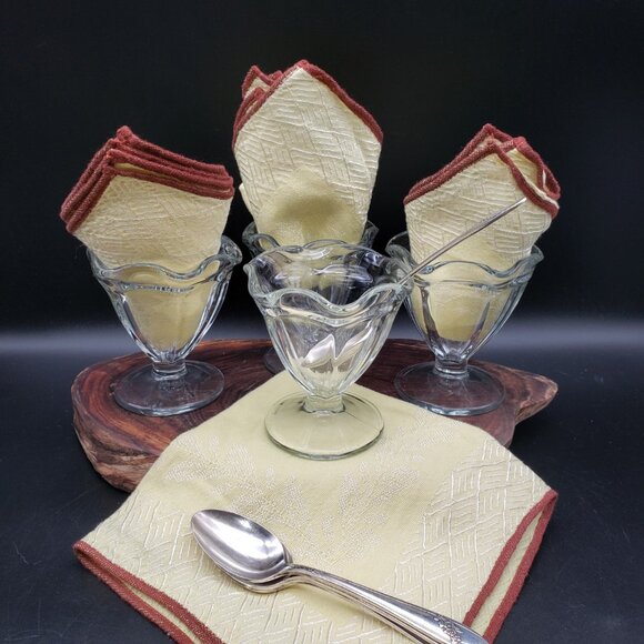 Vintage Ice Cream Sundae Set | Anchor Hocking + Queen Bess Spoons (12pc) - Picture 1 of 7